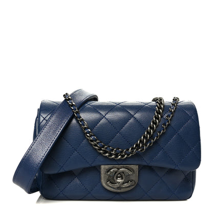 Chanel Shiny Goatskin Quilted Small Double Carry Waist Chain Flap Blue 1 of 10