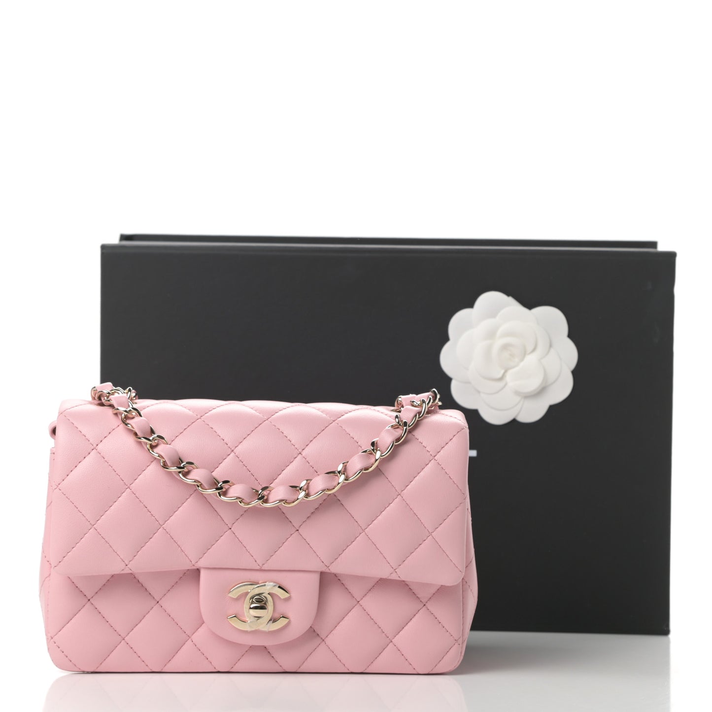 Lambskin Quilted Mini Rectangular Flap Pink