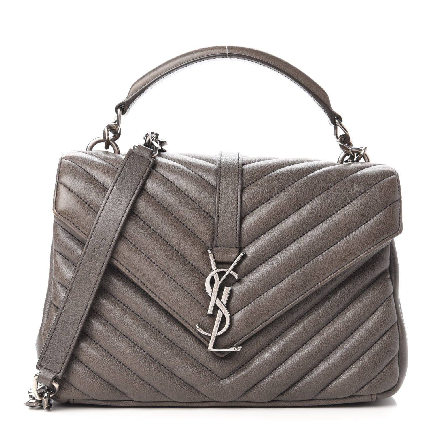 Saint Laurent Sheepskin Matelasse Chevron Monogram Medium College Bag Light Coal 1 of 9
