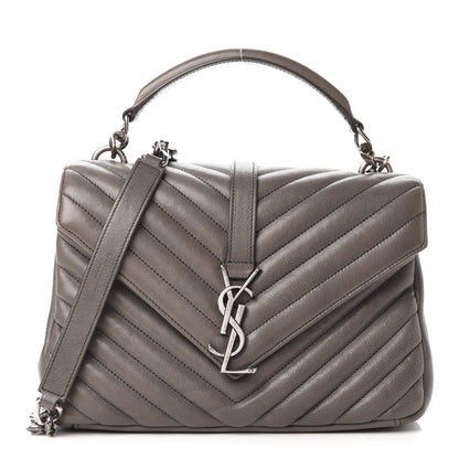 Saint Laurent Sheepskin Matelasse Chevron Monogram Medium College Bag Light Coal 1 of 9