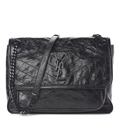 Saint Laurent Crinkled Calfskin Matelasse Monogram Medium Niki Chain Satchel Black 1 of 12