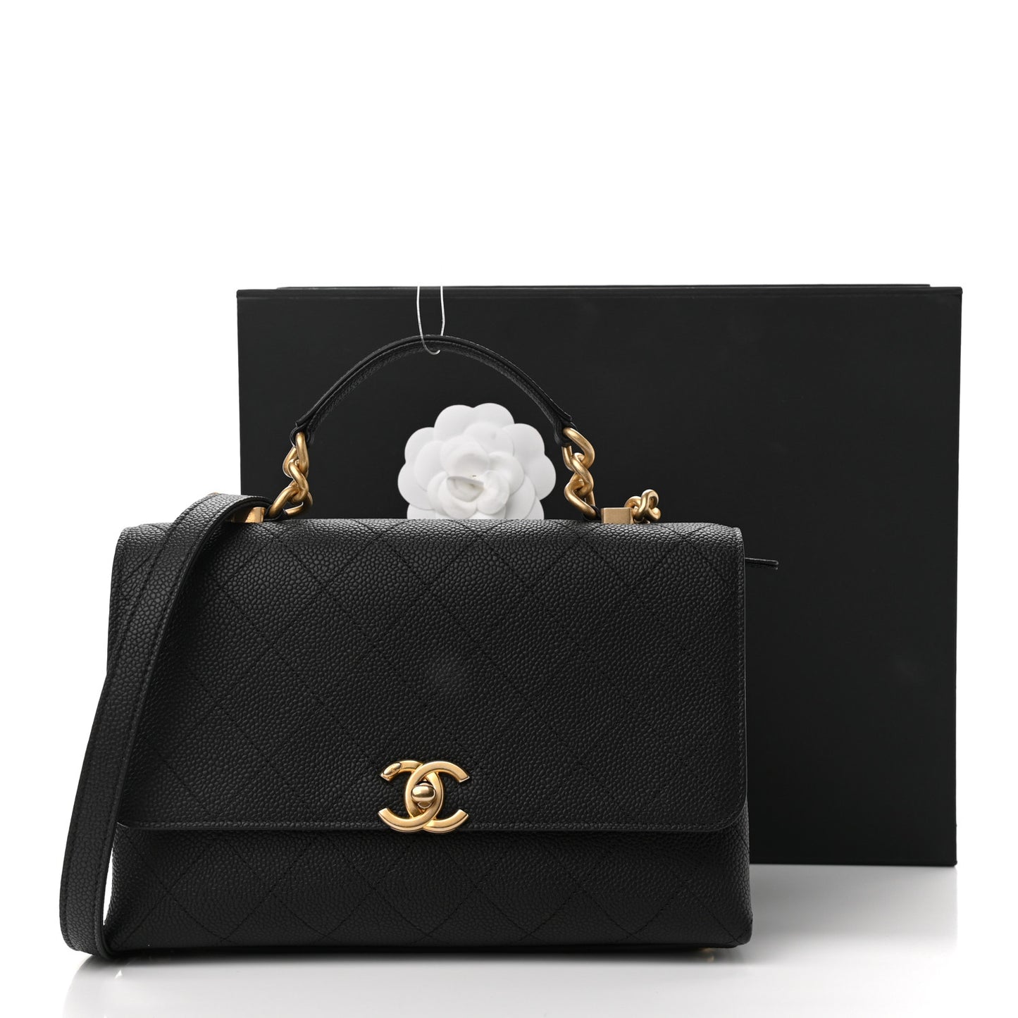 Caviar Diamond Stitched Small Top Handle Flap Black