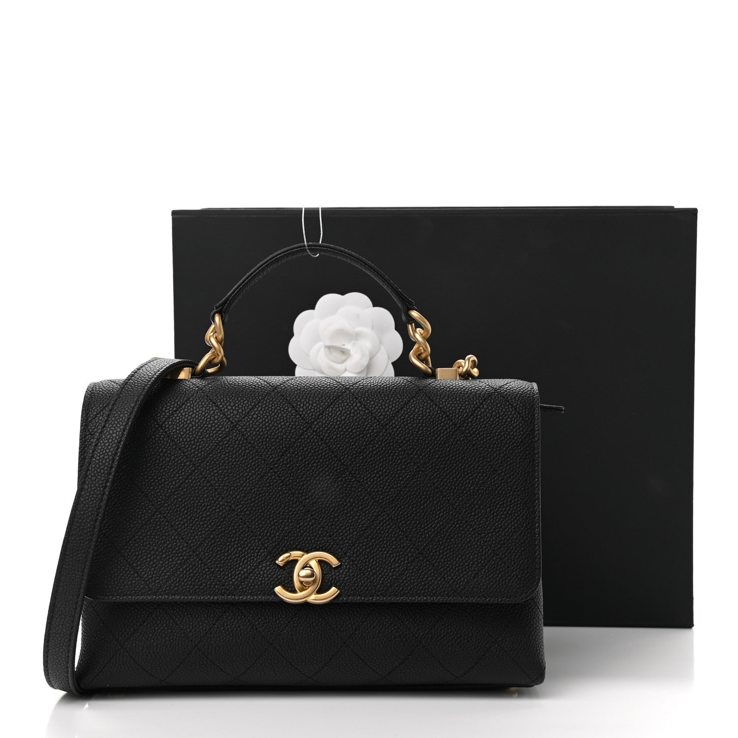 Chanel Caviar Diamond Stitched Small Top Handle Flap Black 11 of 11