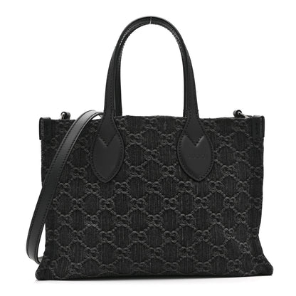 Gucci Denim Ophidia GG Monogram Tote Medium Black Grey 1 of 12
