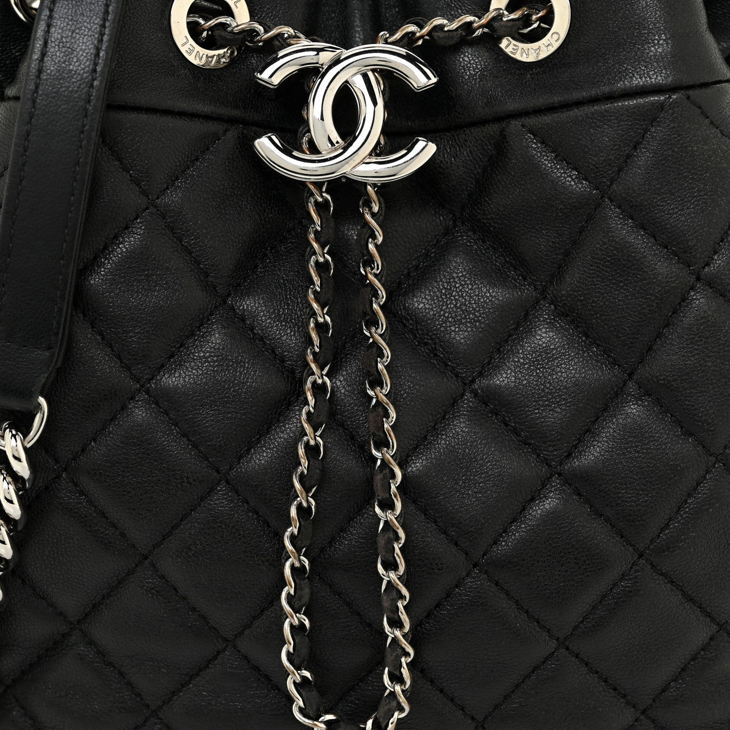 Chanel Lambskin Quilted Mini CC Chain Bucket Bag Black 8 of 16