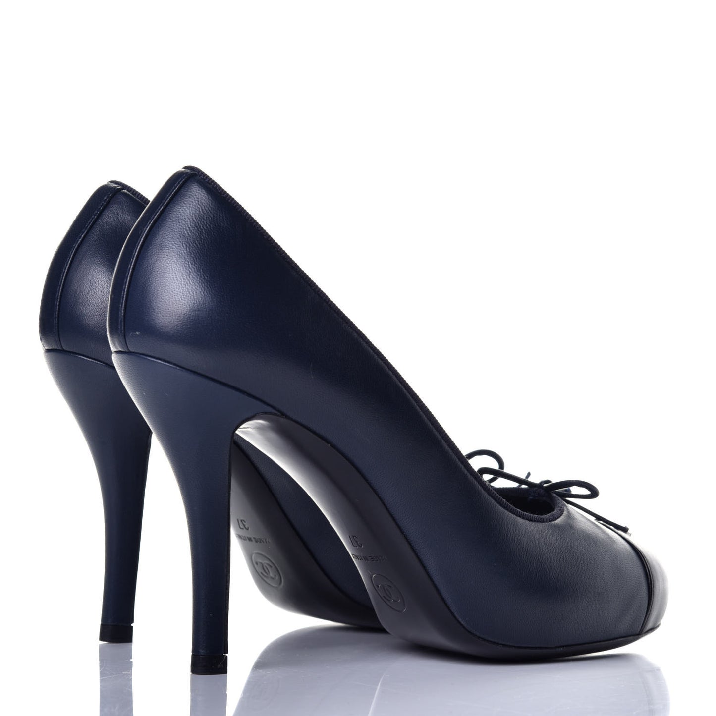 Lambskin Bow Cap Toe CC Pumps 37 Navy Black