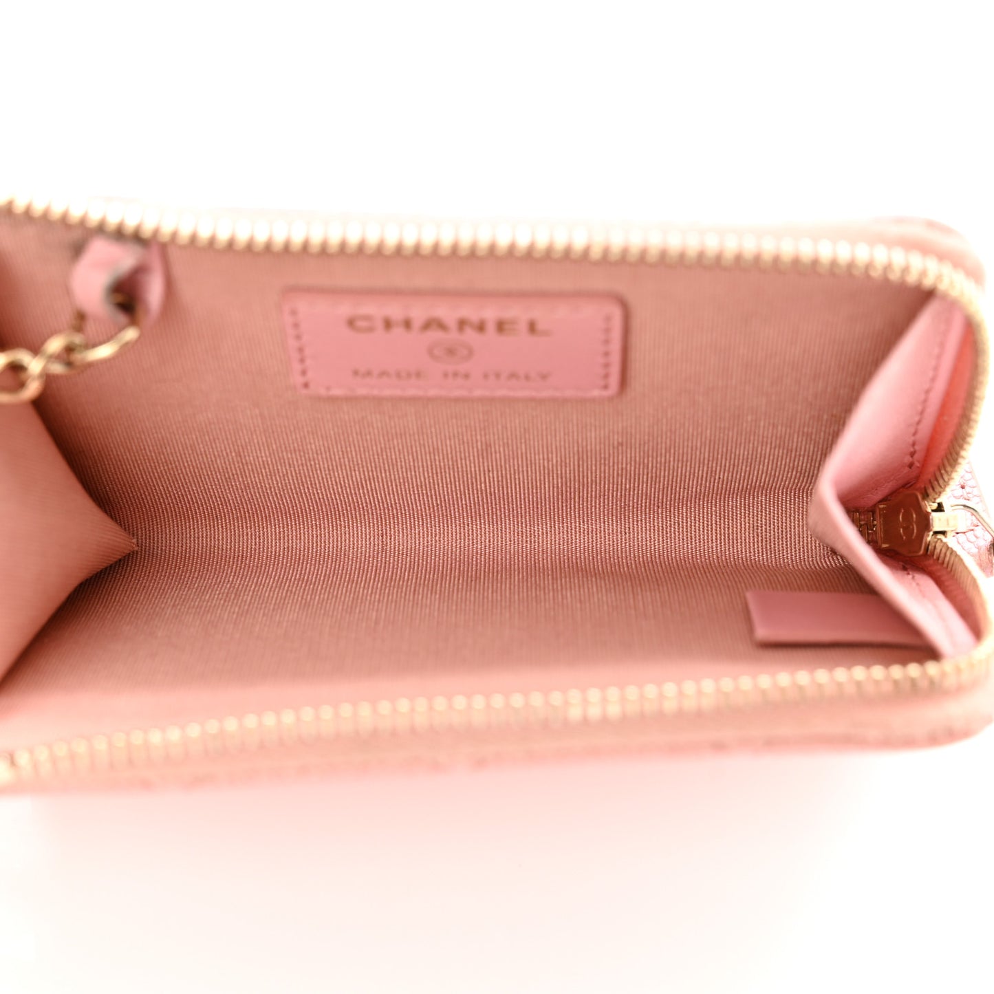 Iridescent Caviar Quilted Zipped Key Holder Case Rose Pink