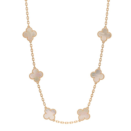 Van Cleef & Arpels 18K Yellow Gold Mother of Pearl 10 Motifs Vintage Alhambra Necklace 1 of 6