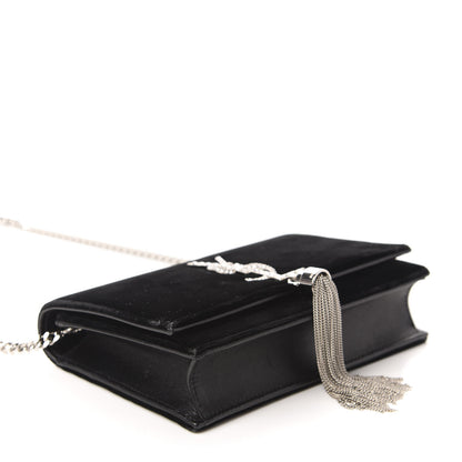 Saint Laurent Velvet Crystal Monogram Tassel Chain Wallet Black 4 of 10