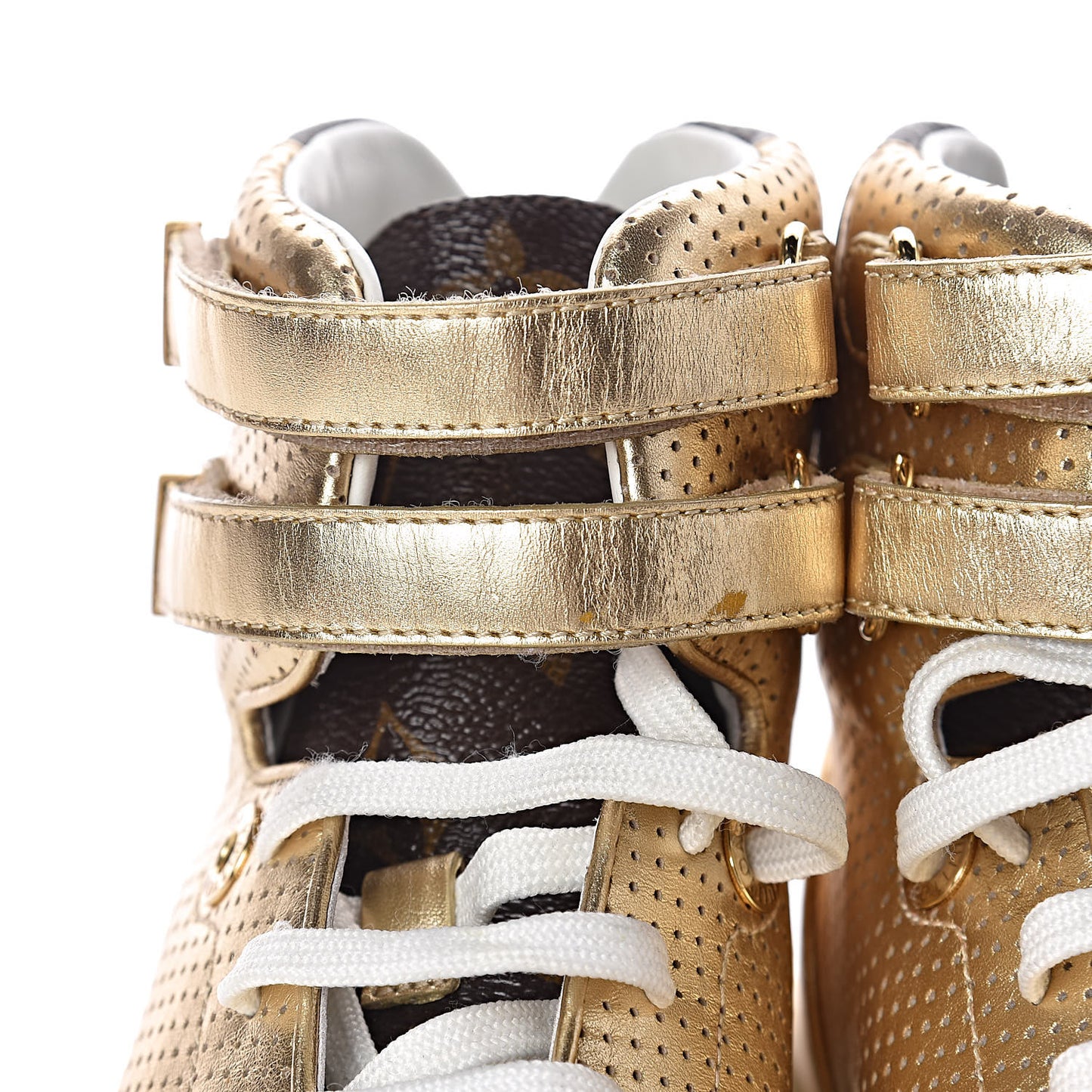 Calfskin Monogram Boombox High Top Sneakers 37 Gold