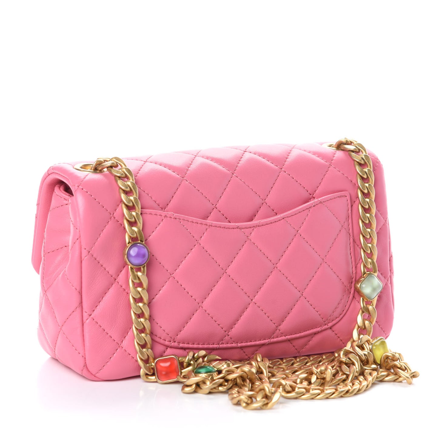 Lambskin Resin Quilted Mini Rectangular Pearl Samba Flap Pink