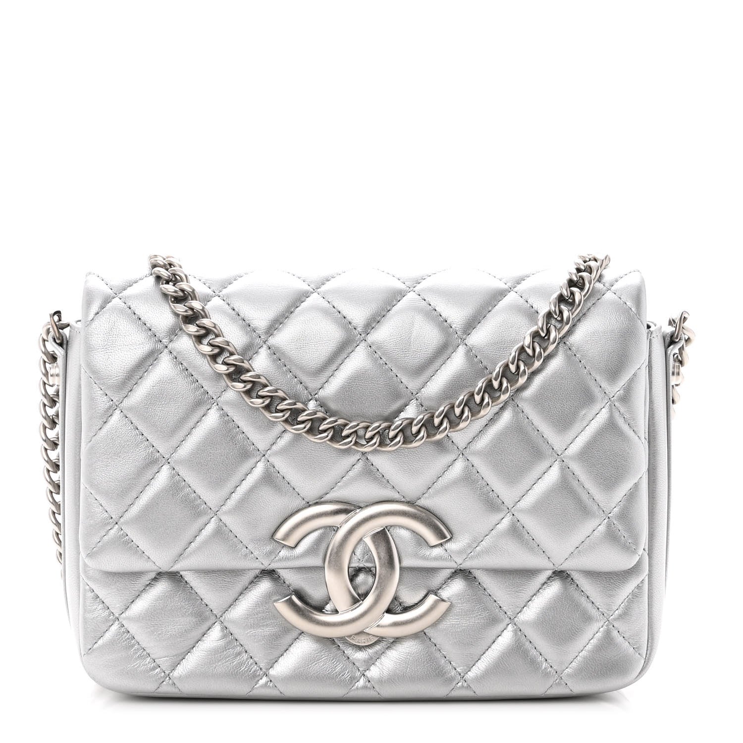 Chanel Metallic Lambskin Quilted Mini Maxi CC Flap Argent 1 of 10