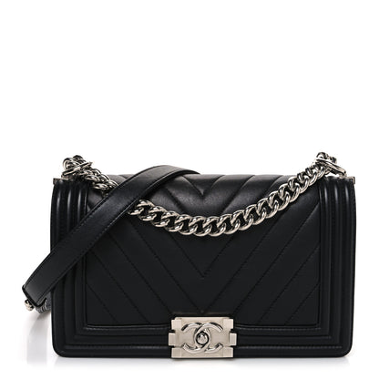 Chanel Calfskin Chevron Quilted Medium Boy Flap Black 1 of 11