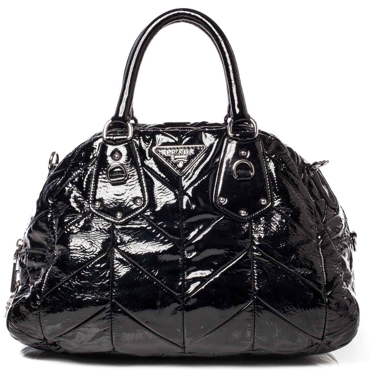 Vernice Chevron Dome Satchel Black