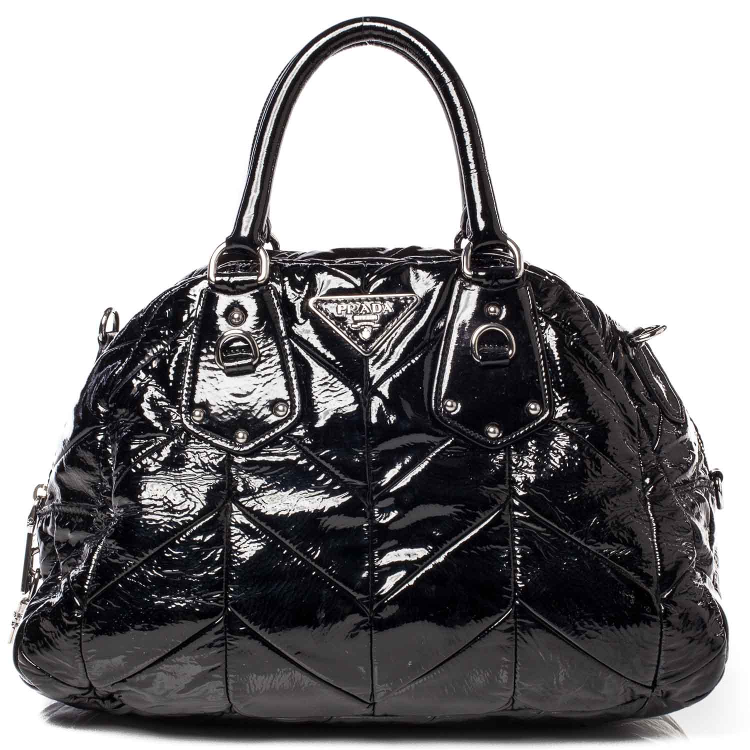 Prada Vernice Chevron Dome Satchel Black 1 of 11