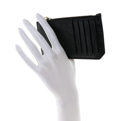 Saint Laurent Calfskin Crocodile Embossed 5 Fragments Zip Pouch Card Holder Black 2 of 8