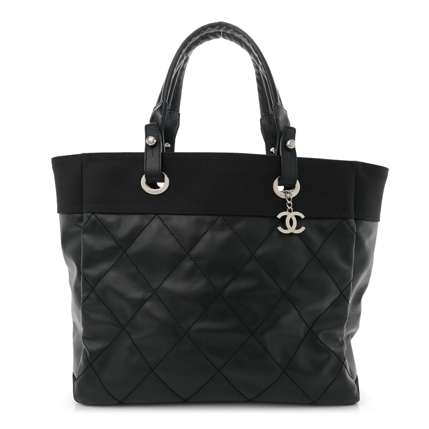 Coated Canvas Quilted Large Paris Biarritz Tote Black