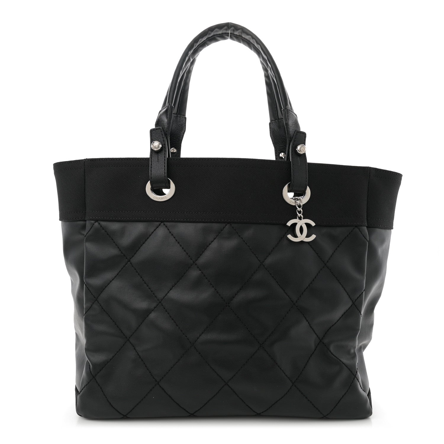 Chanel Coated Canvas Quilted Large Paris Biarritz Tote Black 1 of 10