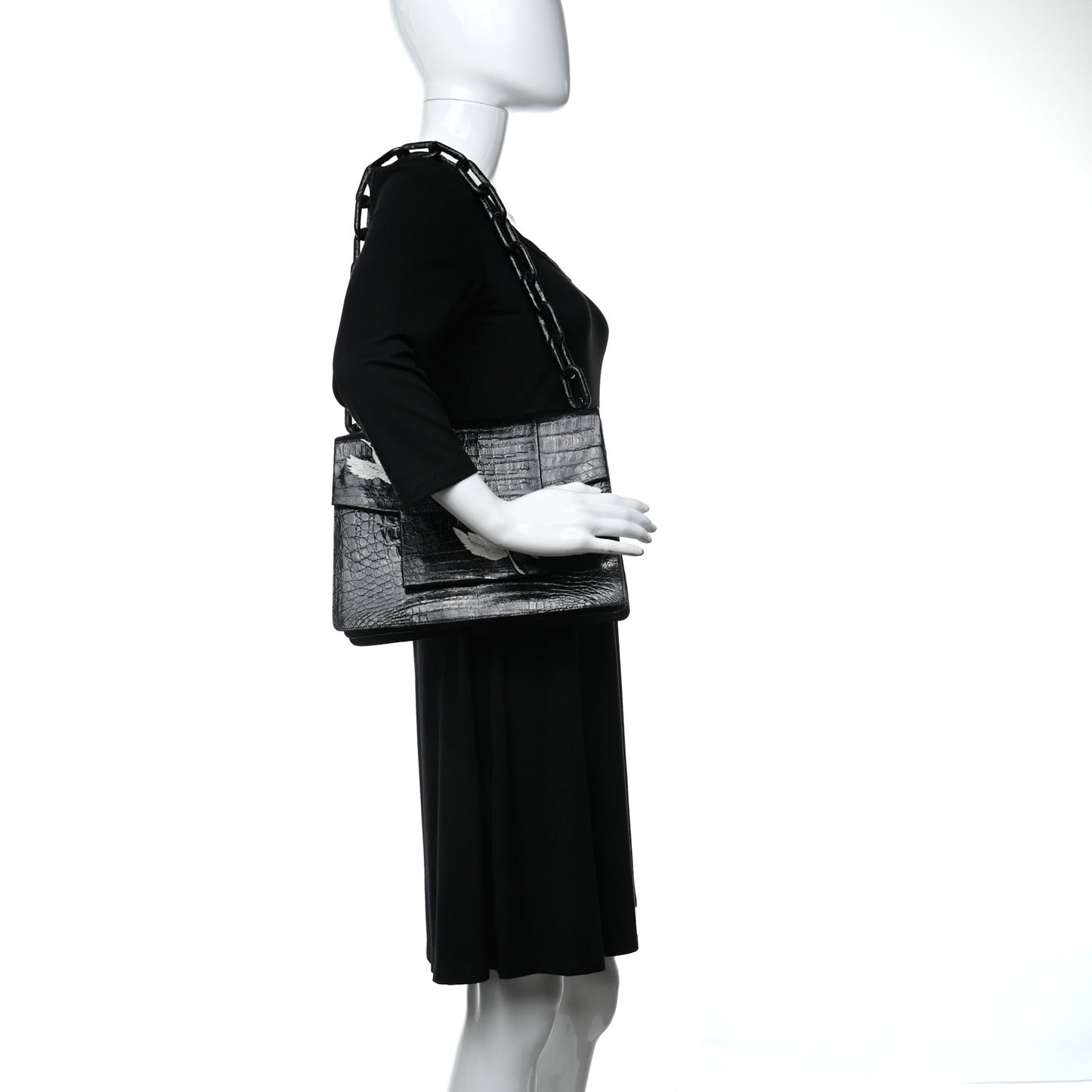 Crocodile Embroidered Birds Bag Black
