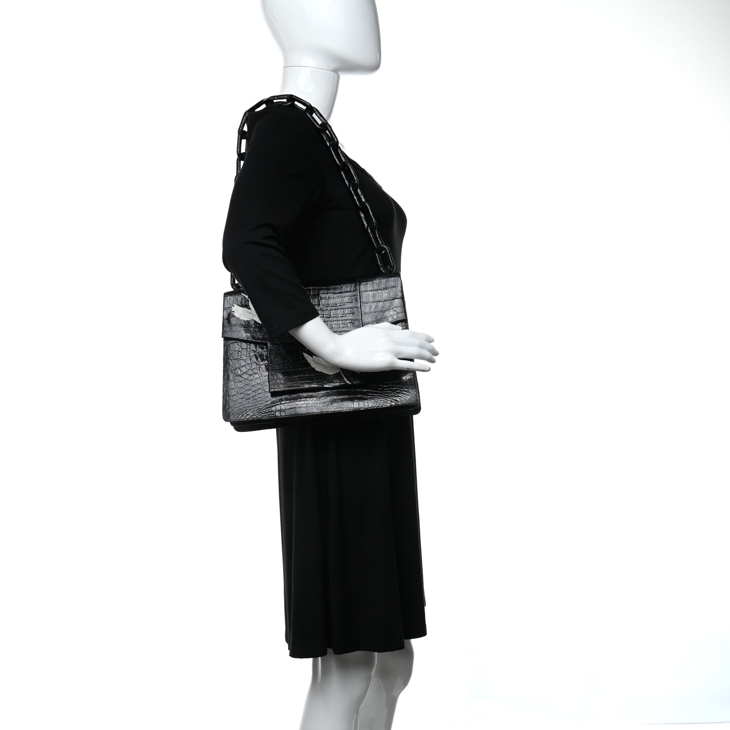 Nancy Gonzalez Crocodile Embroidered Birds Bag Black 2 of 9