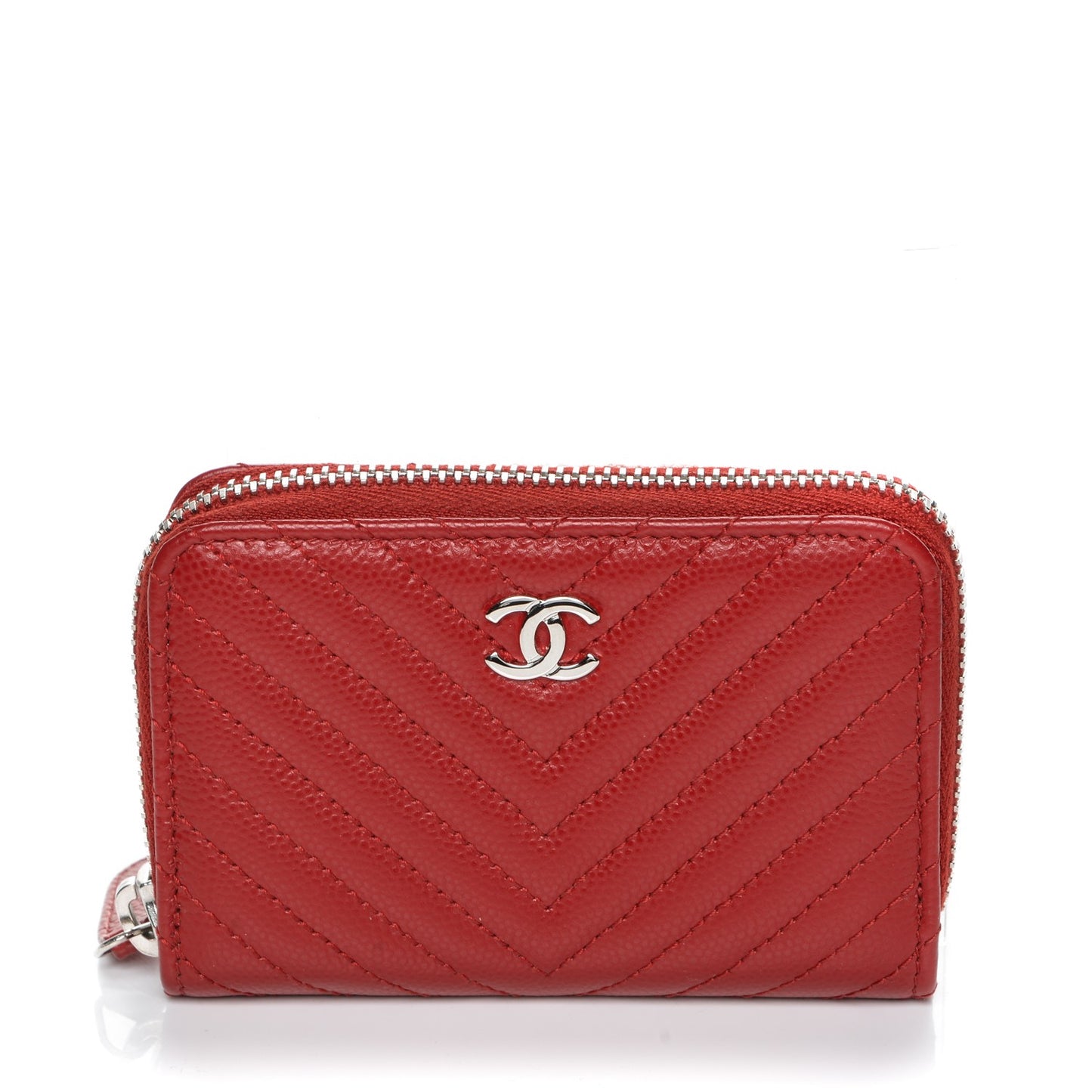 Caviar Chevron Quilted Zip Around Coin Purse Dark Red