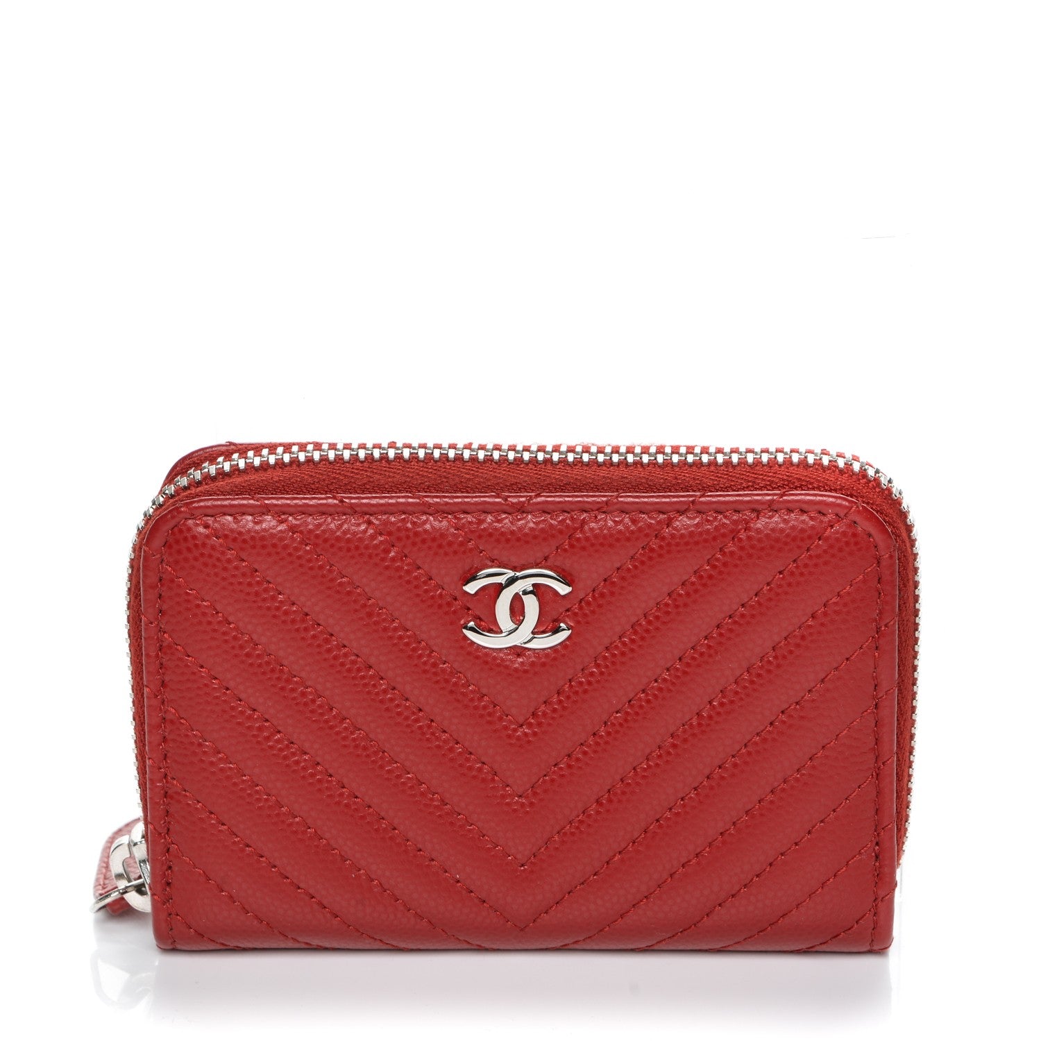 Chanel Caviar Chevron Quilted Zip Around Coin Purse Dark Red 1 of 7