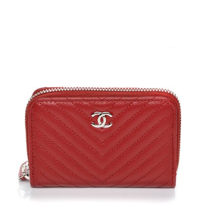 Chanel Caviar Chevron Quilted Zip Around Coin Purse Dark Red 1 of 7