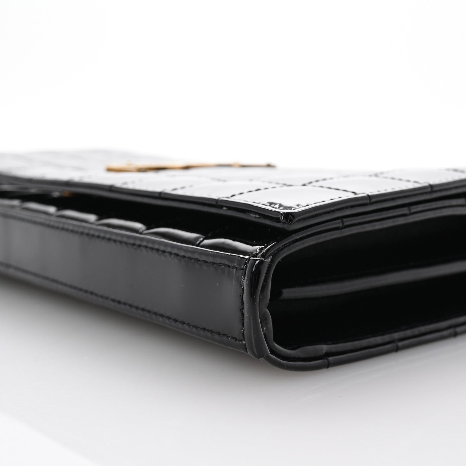 Saint Laurent Patent Carre Quilted Cassandre Chain Wallet Black 9 of 9