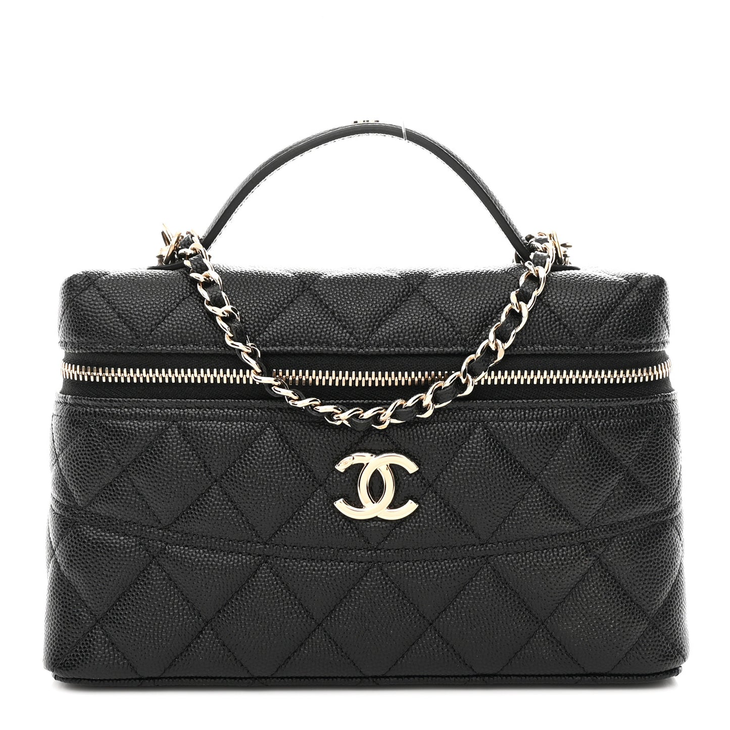 Caviar Quilted Trendy Handle Slim Vanity Black