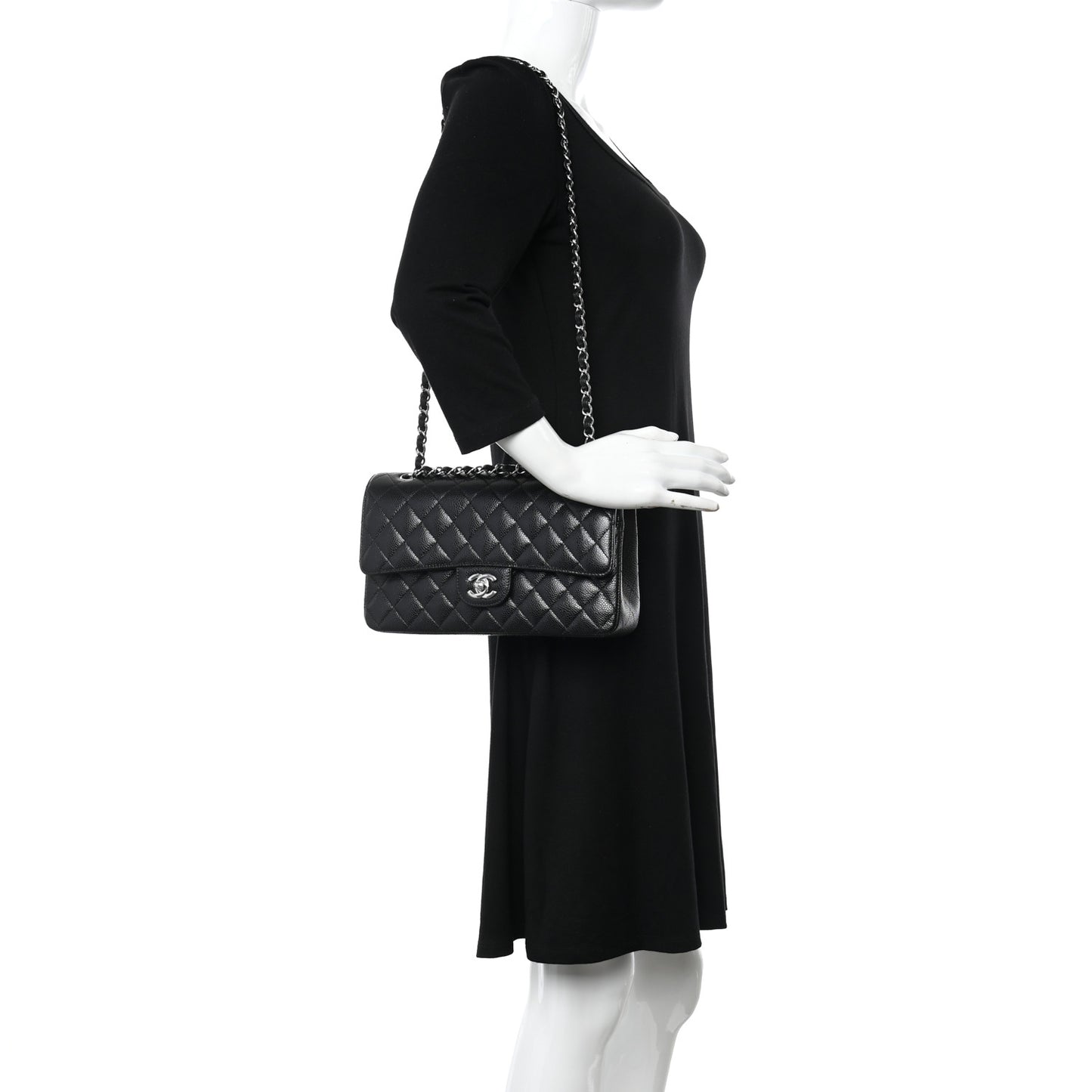Caviar Quilted Medium Double Flap Black