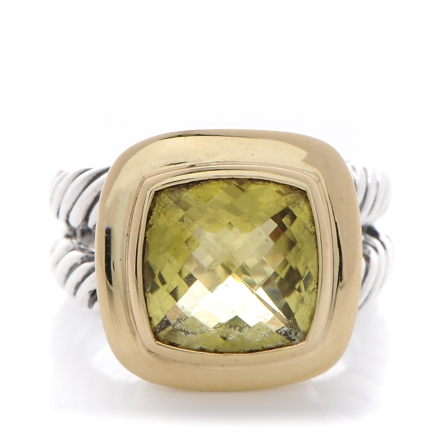 David Yurman Sterling Silver 18K Yellow Gold Peridot 11mm Albion Ring 57 8 1 of 5