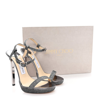 Jimmy Choo Lame Glitter Claudette 120 Ankle Strap Sandals 36 Anthracite 9 of 9