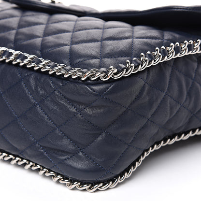 Chanel Washed Lambskin Quilted Chain Around Maxi Flap Dark Navy Blue 8 of 14