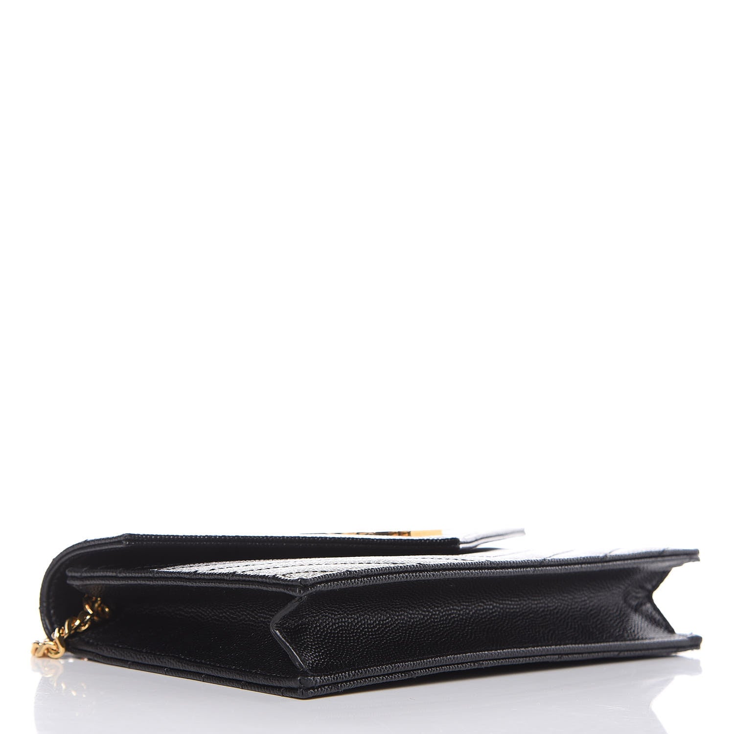 Saint Laurent Grain De Poudre Matelasse Chevron Monogram Envelope Chain Wallet Black 4 of 11