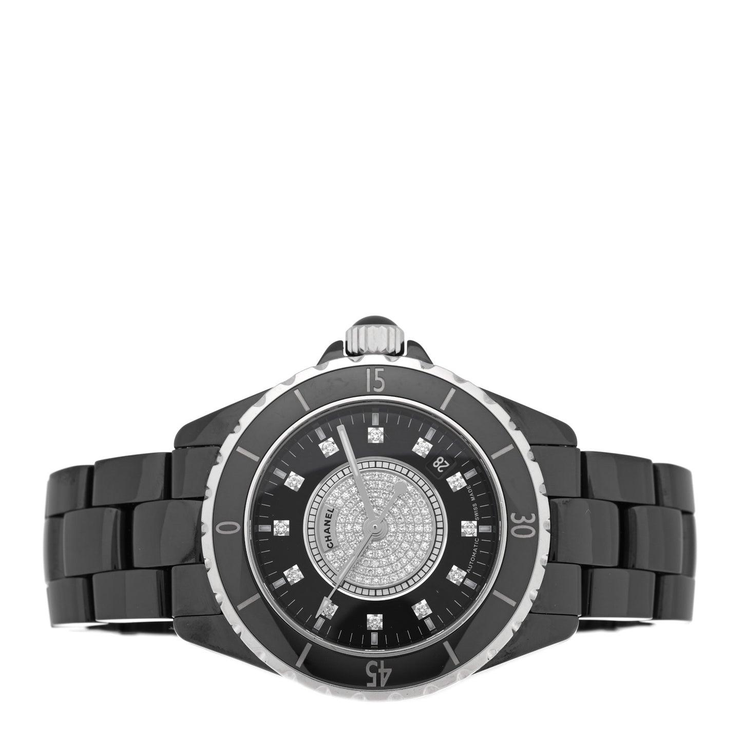 Stainless Steel Ceramic Diamond Dial 38mm J12 Quartz Watch Black