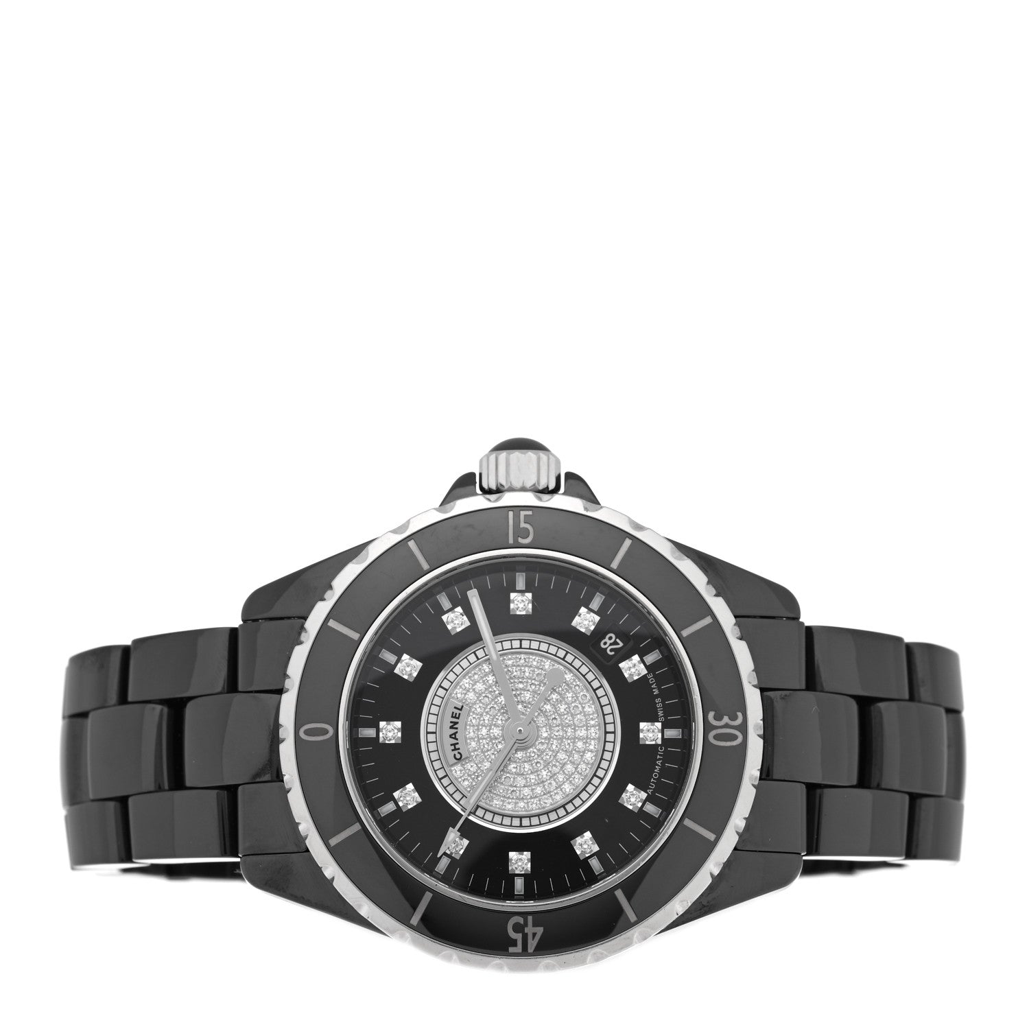 Chanel Stainless Steel Ceramic Diamond Dial 38mm J12 Quartz Watch Black 2 of 5