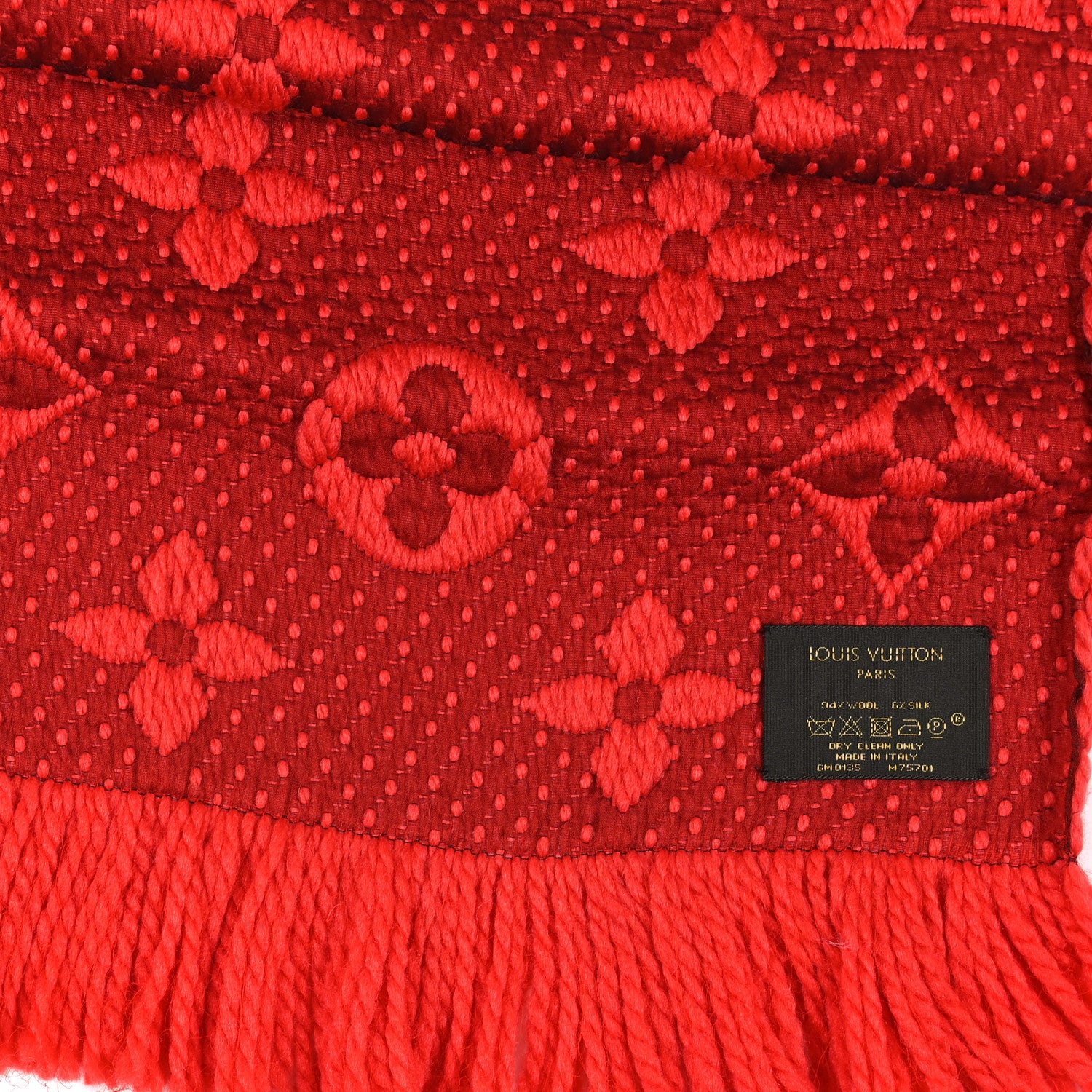 Louis Vuitton Wool Silk Logomania Scarf Rubis 3 of 3