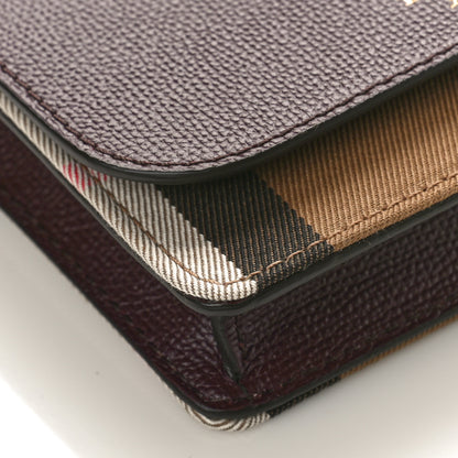 Burberry Grained Calfskin House Check Tartan Mix Hampshire Wallet On Chain Burgundy 7 of 8