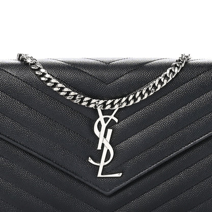 Saint Laurent Grain De Poudre Matelasse Chevron Monogram Chain Wallet Black 8 of 11