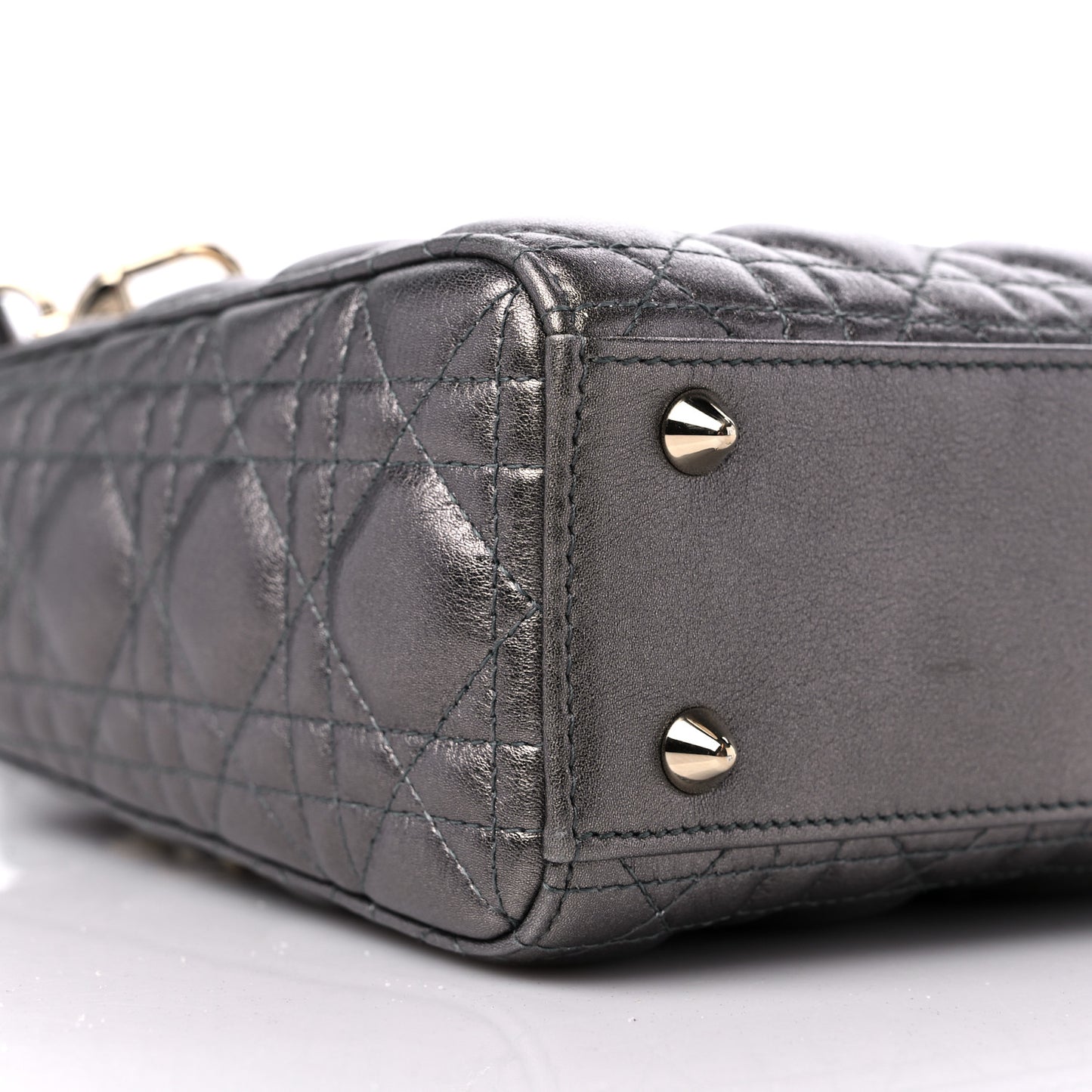 Lambskin Cannage Small My ABCDior Lady Dior Metallic Grey