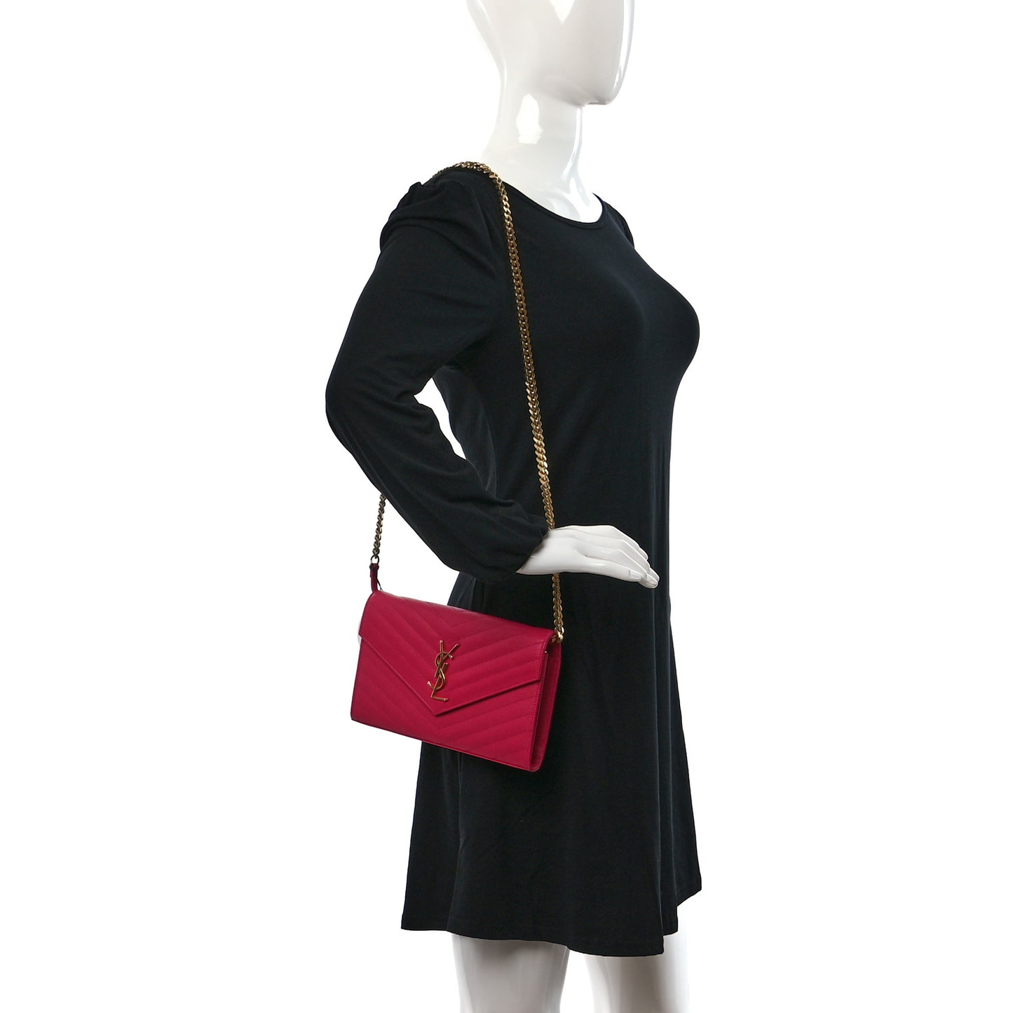 Grain De Poudre Matelasse Chevron Cassandre Chain Wallet Lipstick Fuschia