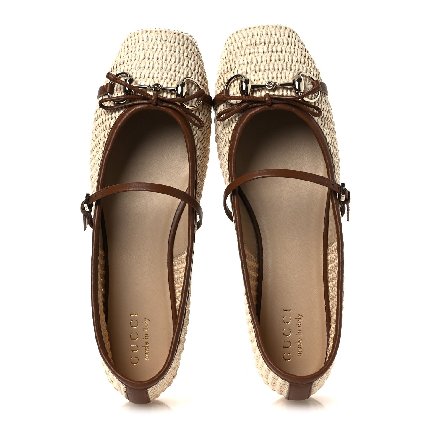 Raffia Nappa Horsebit Ballerina Flats 38.5 Natural Sundial