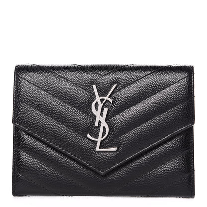 Saint Laurent Grain De Poudre Matelasse Chevron Small Monogram Passport Case Black 1 of 8