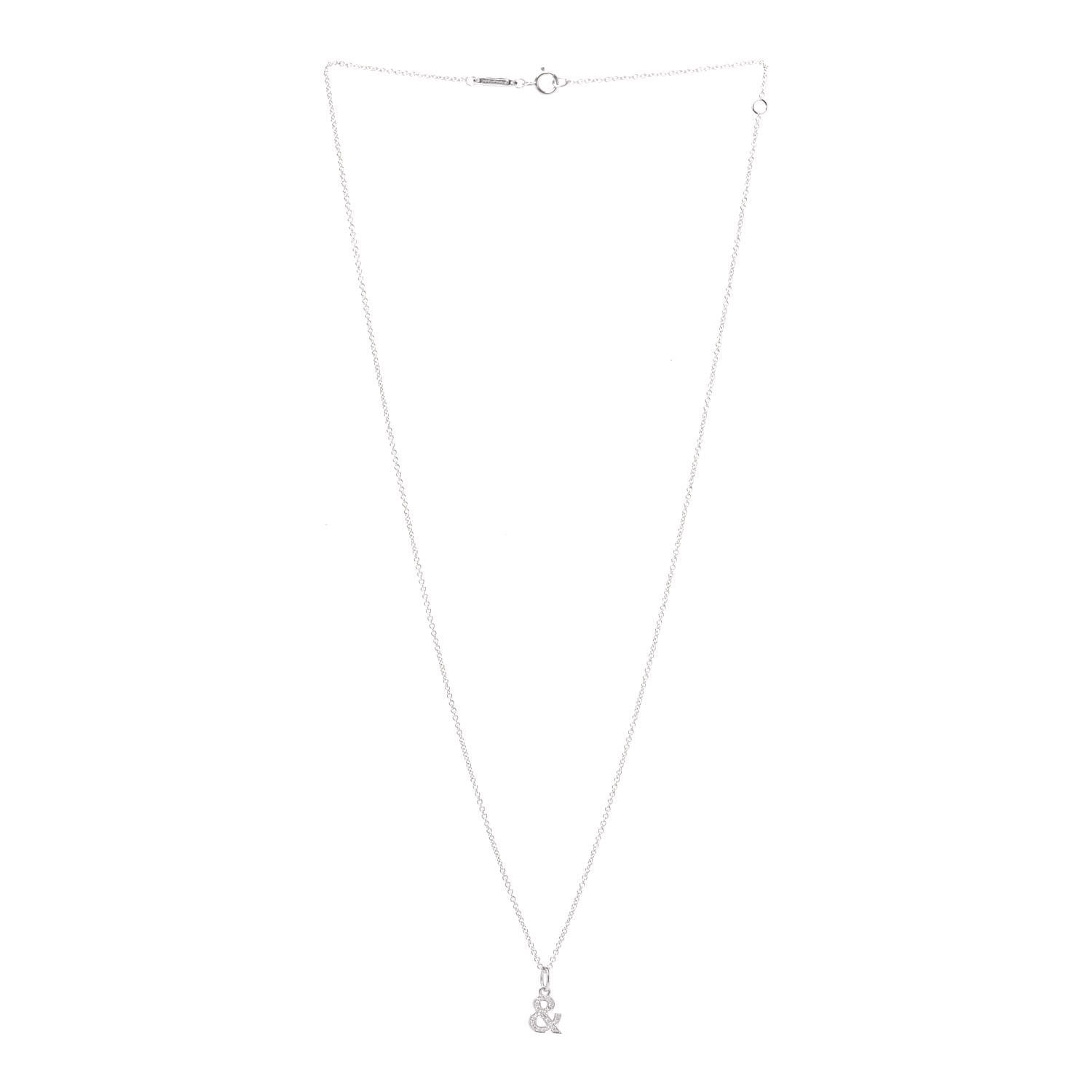 Tiffany 18K White Gold Diamond Small Ampersand Pendant Necklace 3 of 7