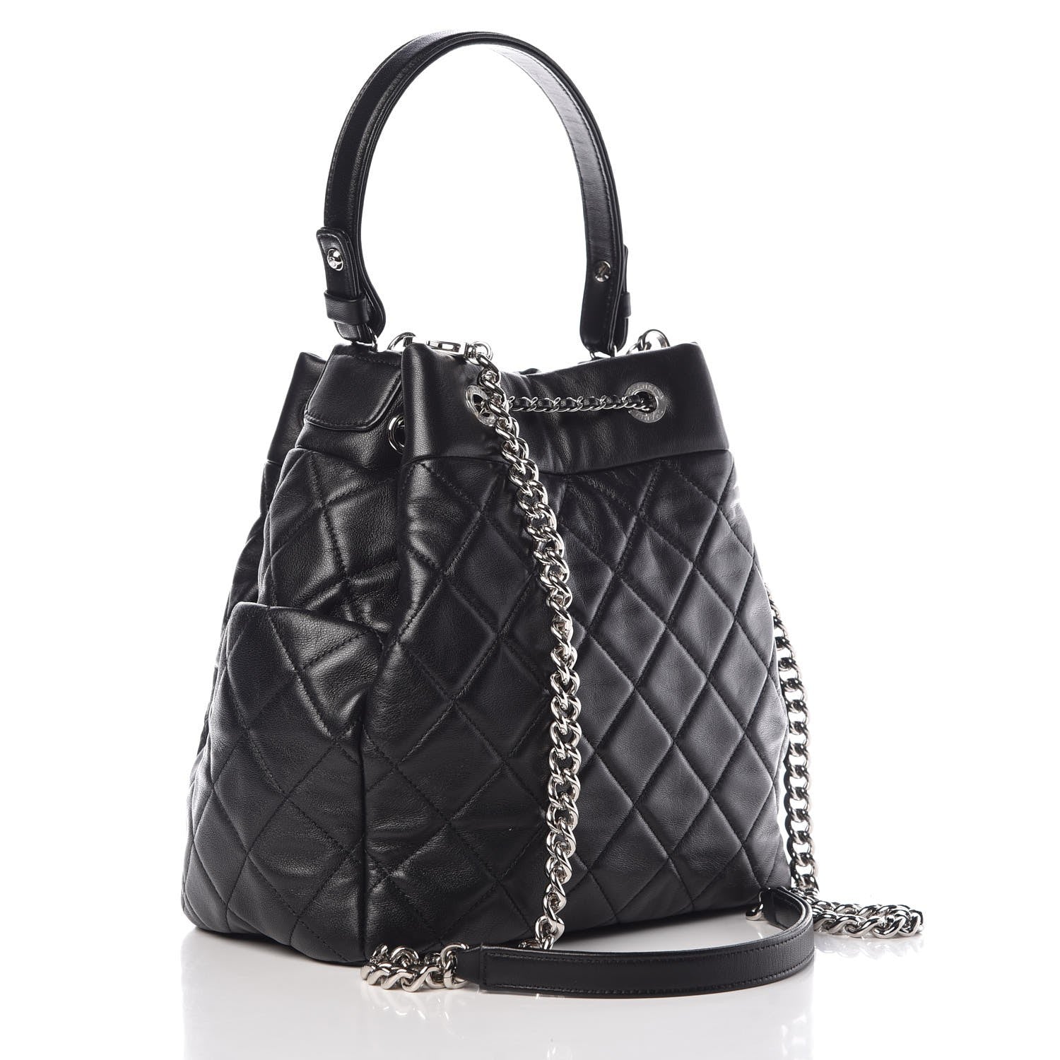 Chanel Lambskin Quilted Small CC Chain Bucket Bag Black 3 of 7
