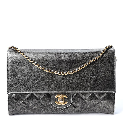 Chanel Cracked Metallic Calfskin Quilted Zip Away Chain Clutch Dark Silver 1 of 10