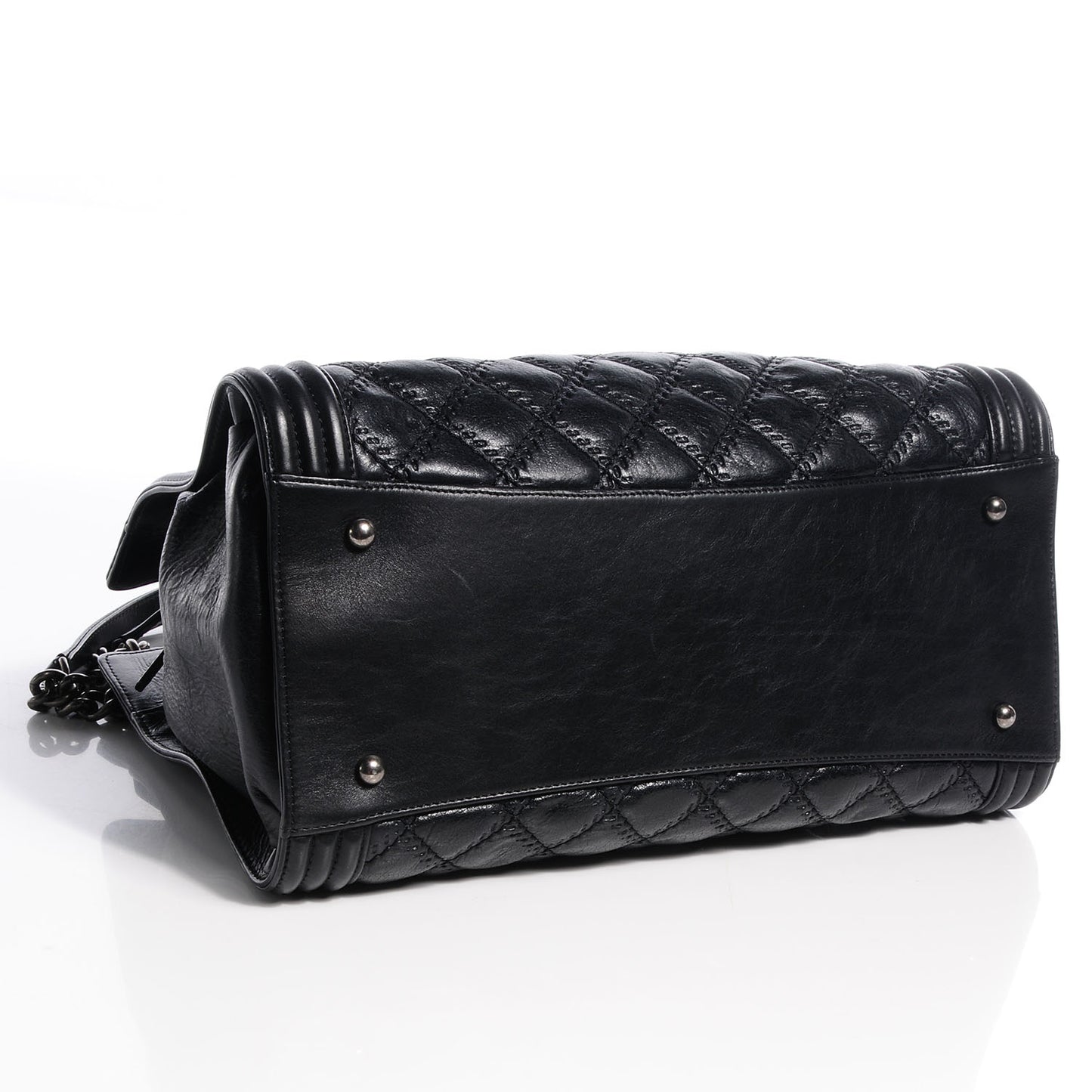 Calfskin Quilted Double Stitch Large Boy Tote Black