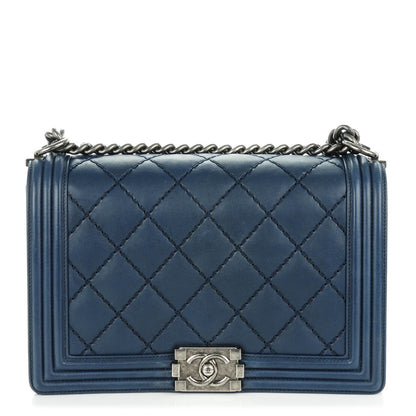 Chanel Calfskin Double Stitch New Medium Boy Flap Navy Blue 1 of 7