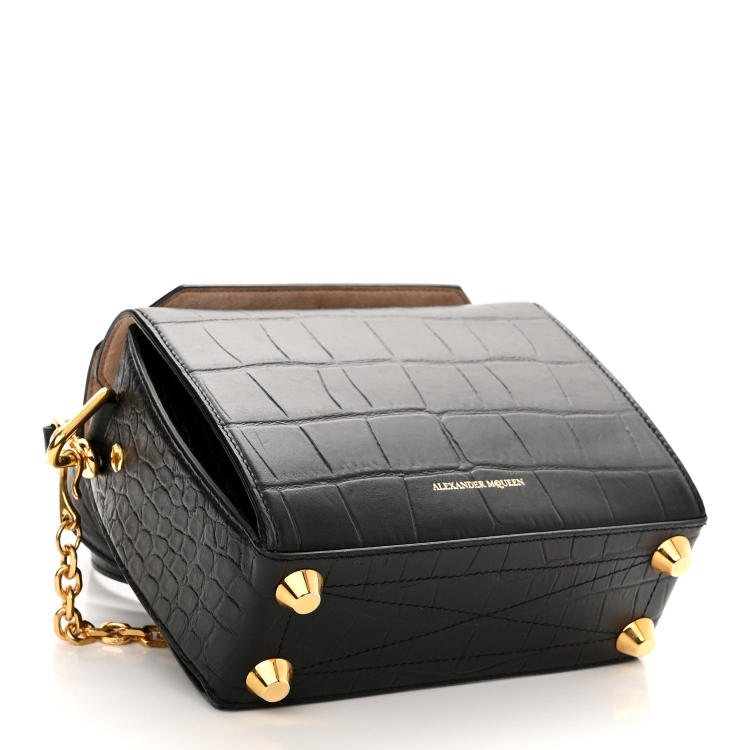 Alexander McQueen Calfskin Crocodile Embossed Box Shoulder Bag 19 Black 4 of 9