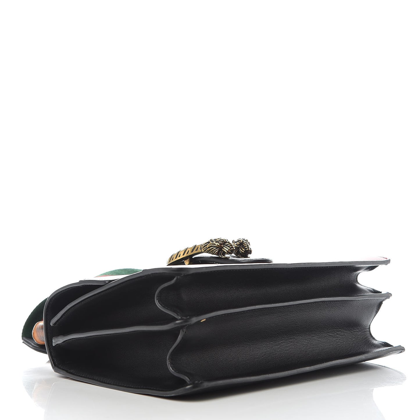 Moon Calfskin Web Medium Dionysus Bamboo Top Handle Bag Black Bright Evergreen Hibiscus Red